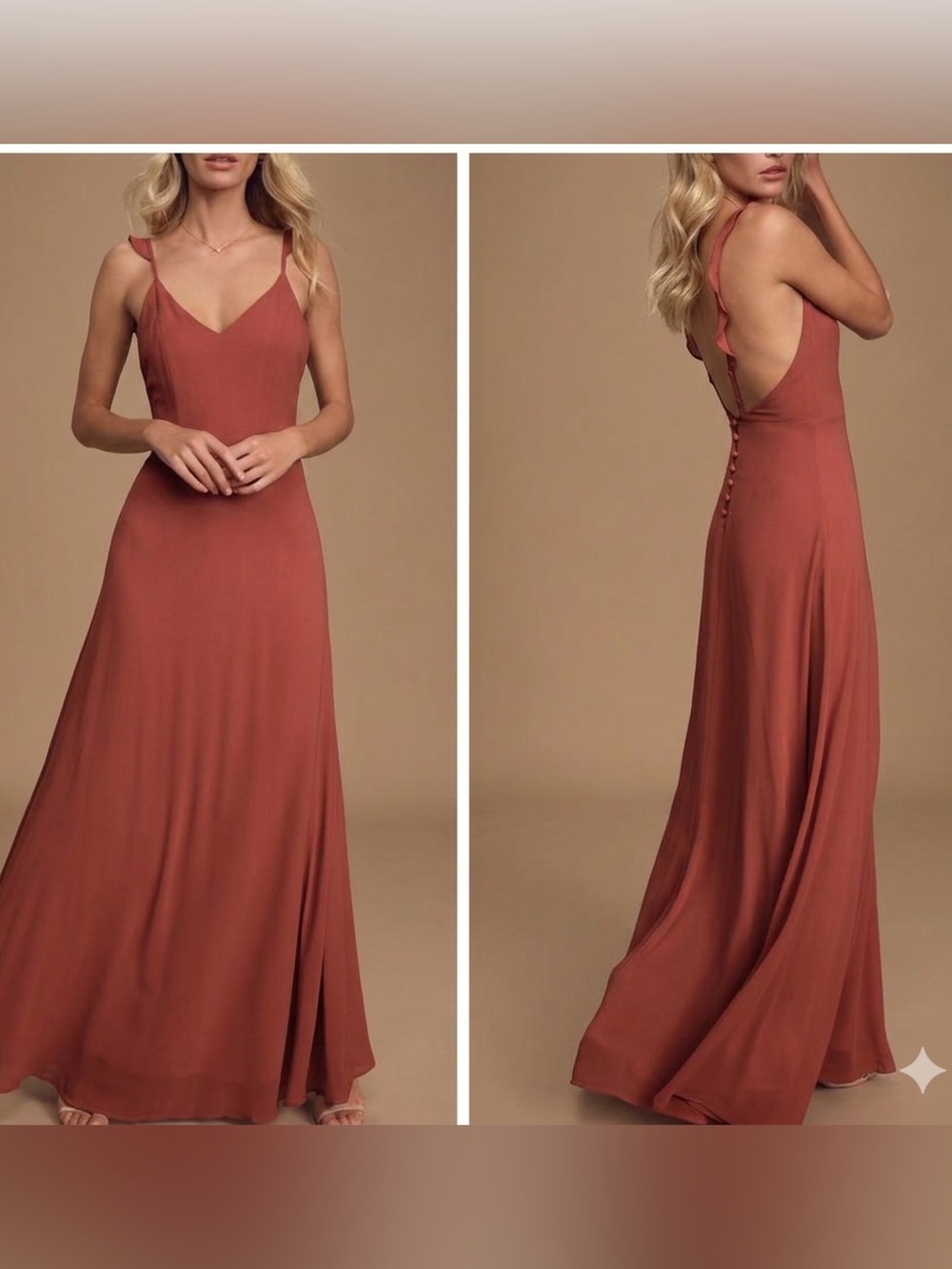 184. Lulus Meteoric Rise Rusty Rose Maxi Dress Large NWT